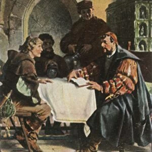 Luther as Junker Jorg in the Jena Inn with Swiss students, 1522, (1936). Creator: Unknown