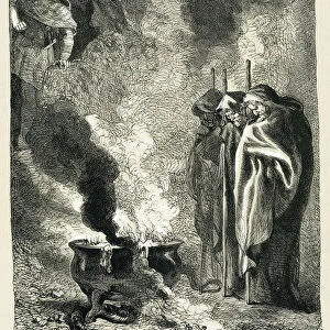 Macbeth visiting the three witches on the blasted heath, 1858. Artist: Sir John Gilbert