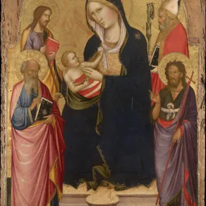 Madonna and Child with Saints John the Evangelist, John the Baptist, James of Compostela and Nicholas of Bari, ca 1390. Artist: Gaddi, Agnolo (1350-1396)