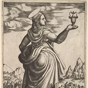 The Magdalene standing facing right, jar held in her raised right hand, 1530-60
