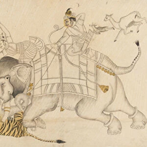 Maharao Shatru Sal II (1866-89) Hunting a Tiger, ca. 1866-89. Creator: Unknown