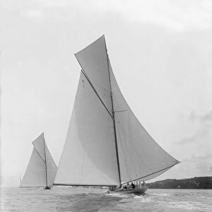 The majestic cutters White Heather and Shamrock race downwind, 1912. Creator
