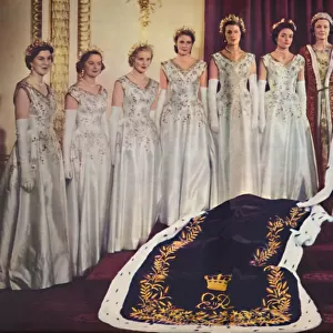 Her Majesty the Queen with her Mistress of the Robes and the six Maids of Honour, 1953