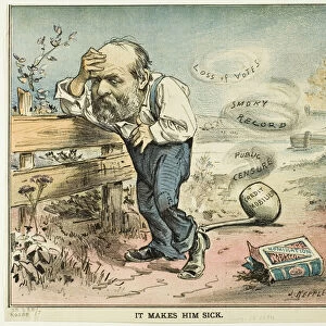 It Makes Him Sick, from Puck, published August 18, 1880. Creator: Joseph Keppler
