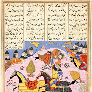 Malik Lifts Abu l Mihjan from the Saddle. From Khavarannama (The Book of the East) of ibn Husam al-D Artist: Iranian master