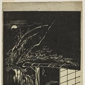 Man in Thatched Hut Viewing the Moon, c. 1740s. Creator: Nishimura Shigenaga