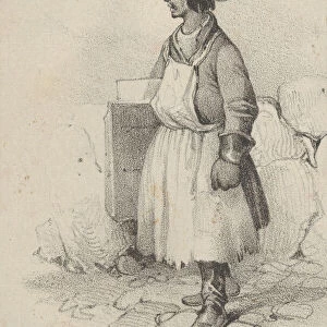 Man wearing an apron and a hat, mid-19th century. Creator: Victor Adam
