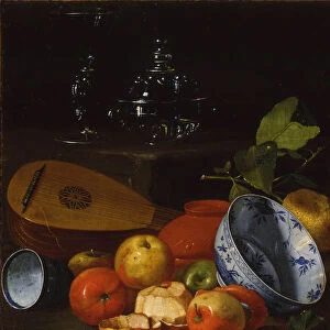 Mandolin, cup and bowl, porcelain, apples, 1706. Artist: Monari (Munari), Cristoforo (1667-1720)