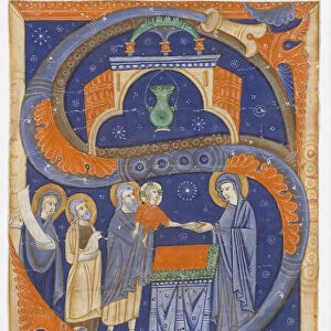 Manuscript Illumination with the Presentation of Christ in the Temple in an Initial S