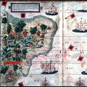 Map of Brazil by Portuguese navigators Pedro Reinel and Lopo Homen, c1525. Artist: Pedro Reinel