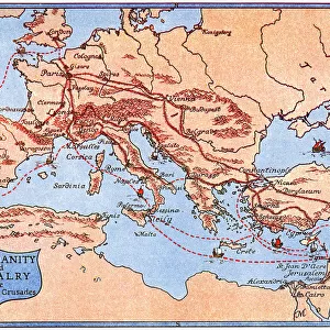 Map of the routes of the three great crusades, 1926. Artist: Criss