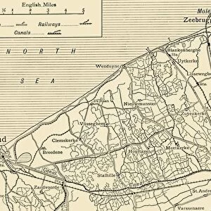Map showing the Canal System connecting Zeebrugge and Ostend with Bruges... (c1920)