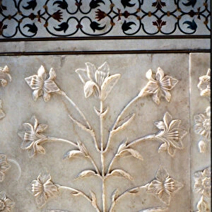 Marble carving of formalised lily, Taj Mahal, Agra, India, 17th century
