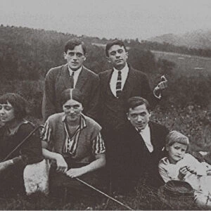 Marina Tsvetaeva and Sergey Efron with Konstantin Rodzevich (Sitting right). Prague, 1923