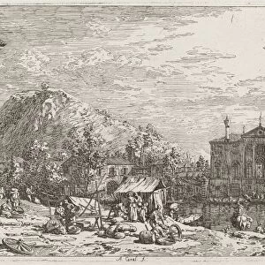 The Market at Dolo [lower left], c. 1735 / 1746. Creator: Canaletto