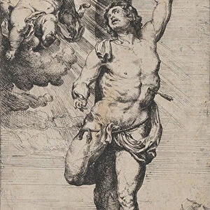 The Martyrdom of Saint Sebastian, with angels crowning him at upper left, ca. 1620-32