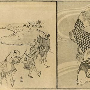 Three men, and carp, 1814, (1924). Creator: Totoya Hokkei
