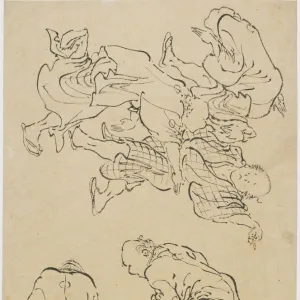 Men dancing, and miscellaneous figures, late 18th-early 19th century. Creator: Hokusai