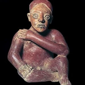Mexican pottery figure of a squatting man, 4th century