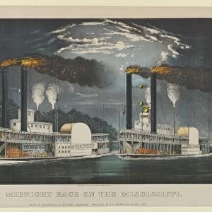 Midnight Race on the Mississippi, 1875. 1875. Creators: Nathaniel Currier
