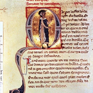 Miniature in which Bernat Ventadorn appears, 1125 - 1195, Provencal troubadour