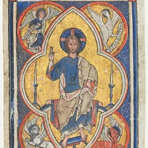Miniature Excised from a Psalter: Christ in Majesty with Symbols of the Four Evangelists, c