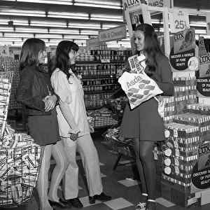 Miss Great Britain at Asda for a promotion of Lux Soap, Rotherham, South Yorkshire, 1972