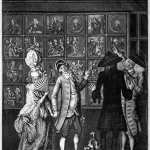 Miss Macaroni and her gallant at a print shop, 1773. Artist: John Raphael Smith
