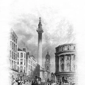 Monument and Church of St Magnus the Martyr, London, 19th century. Artist: J Woods
