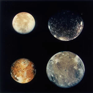 Four moons of Jupiter, Io, Europa, Ganymede and Callisto, 1979