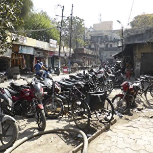 Motorcycles parked in street, Amritsar Punjab, India 2017. Creator: Unknown