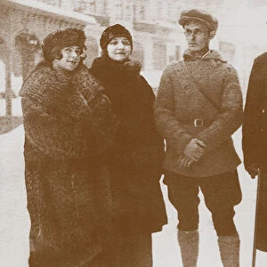 Moura Budberg (second from left) with Maxim Gorky (right), c. 1920. Artist: Anonymous