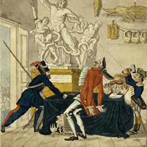 Napoleon Bonaparte selling Stolen Goods, 1813. Artist: Terebenev, Ivan Ivanovich (1780-1815)