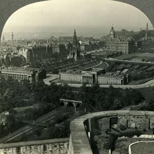 National Gallery, Scott Monument and Princes Street, from Castle. Edinburgh, Scotland, c1930s