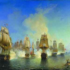 The naval Battle of Athos. Artist: Bogolyubov, Alexei Petrovich (1824-1896)