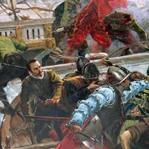 Naval battle of Lepanto, a battle commanded by Juan of Austria on 07. 10. 1571, Oil, 1887