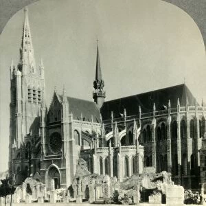 The New Cathedral of St. Martins and the Cloth Hall Ruins, Ypres, Belgium, c1930s