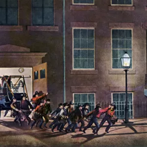 The Night Alarm, The Life of a Fireman, 1854. Artist: Nathaniel Currier