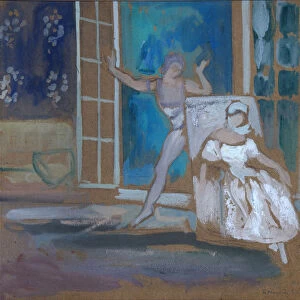 Nijinsky and Karsavina in the ballet Le Spectre de la Rose, 1911. Artist: Bakst, Leon (1866-1924)