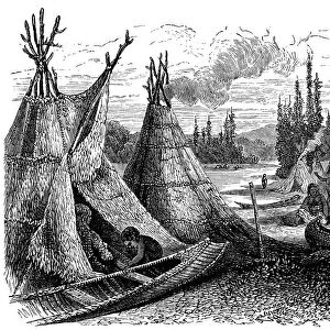 North American Cree Indian settlement in summer, 1874