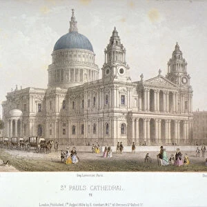 North-west view of St Pauls Cathedral with figures walking in front, City of London, 1854