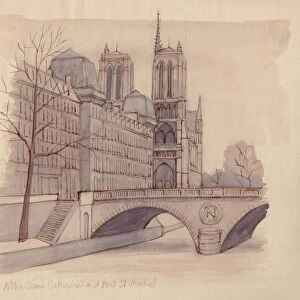 Notre Dame Cathedral and Pont St-Michel, 1951. Creator: Shirley Markham