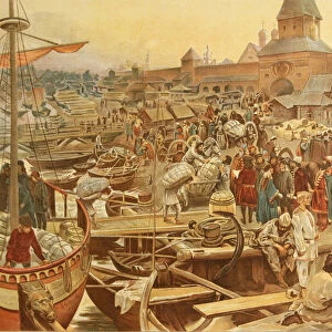 Novgorod Harbor, 1907. Artist: Lebedev, Klavdi Vasilyevich (1852-1916)