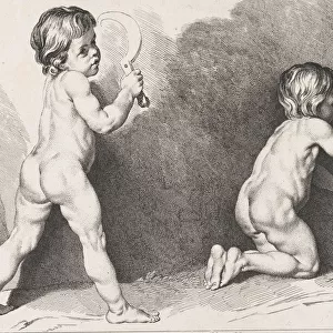 Two nude children standing; from New Book of Children, 1720-60