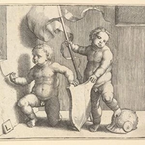 Two Nude Children Supporting a Blank Shield, ca. 1510. Creator: Lucas van Leyden