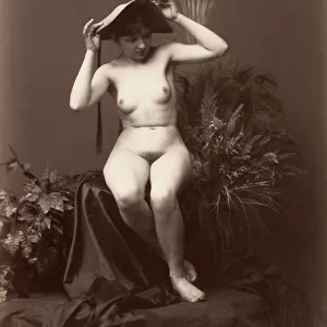 [Nude Woman with Hat in Studio], 1870s-90s. Creator: Unknown