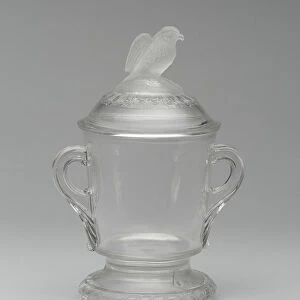 Old Abe / Frosted Eagle pattern covered sugar bowl, 1880 / 90. Creator: Crystal Glass Company