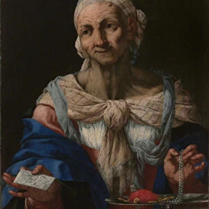 Old Woman with a Pearl Necklace and Letter (Vanitas), ca 1663