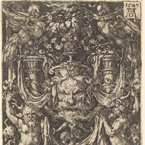 Ornament with Mask, Eagle between Satyrs Below, 1549. Creator: Heinrich Aldegrever