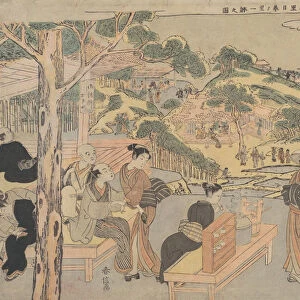 Osen of the Kagiya Teahouse at Kasamori Shrine with a View of Nippori in Yanaka, ca. 1768